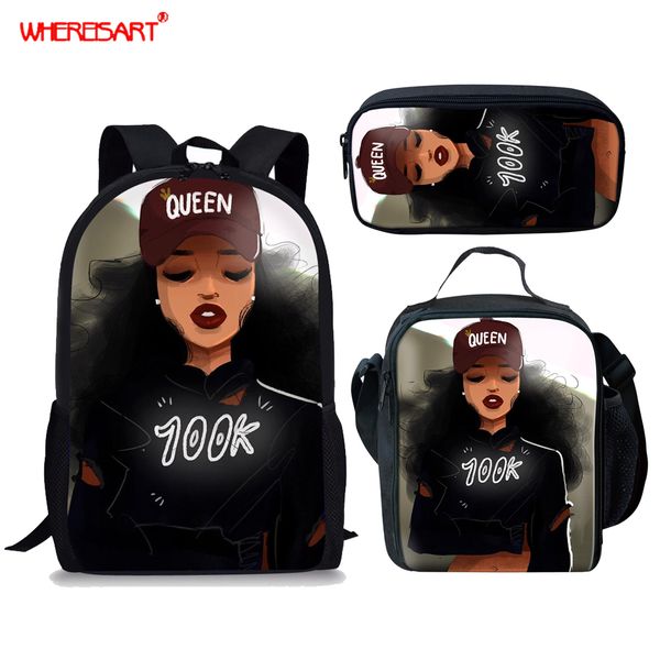 

whereisart 2019 girls school bags children backpack primary bookbag orthopedic african black queen schoolbags mochila infantil