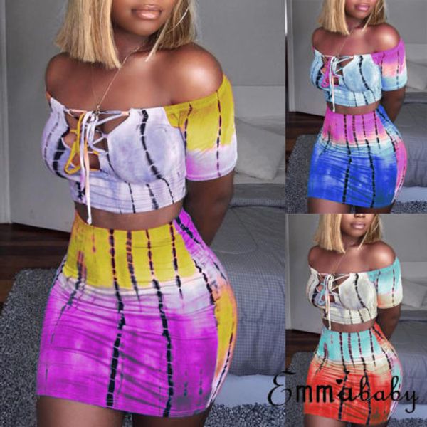 Sexy Women 2 Piece Set Bodycon Skirt Set Casual Clubwear Party Crop Top Wrap Gonne per le donne Slash Neck Fasciatura femminile Abbigliamento1