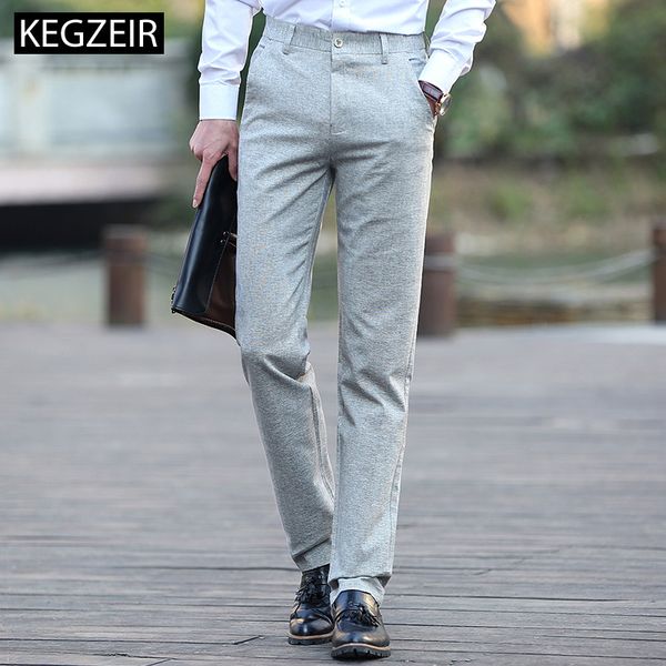 

2019 new brand clothing autumn summer linen pants men fashion men trousers stretch straight slim pants for plus size, Black