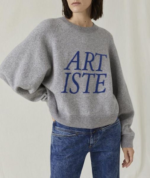 

1216 2020 весна бренд же стиль свитер пуловер вышивка письмо круглый вырез роскошная женская одежда серый leding, White;black