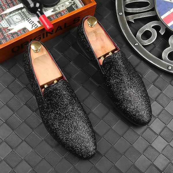 

men's british pointed shoes fashion sequins personality shoes, Black