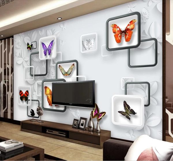 Carta da parati moderna per soggiorno 3D Fantasy Butterfly Living Room Sfondo Tv Stick Adesivo da parete da parete