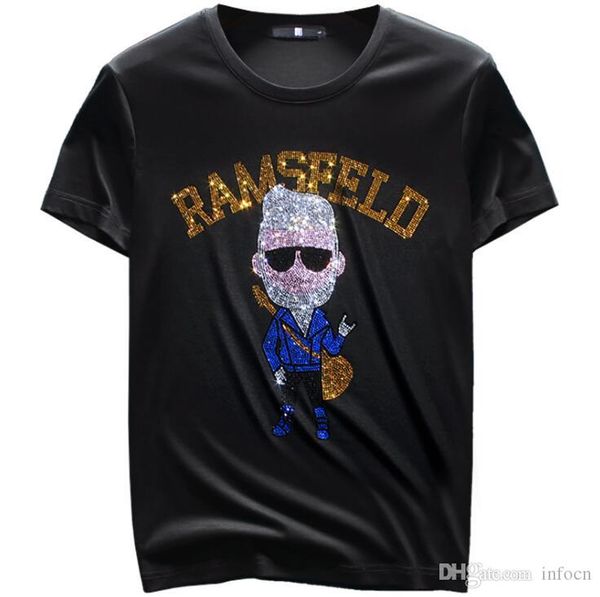 

летняя мода мужская алмазный дизайн мерсеризованный хлопок футболка с коротким рукавом мужская одежда повседневная хип-хоп топ тройники 0j1, White;black