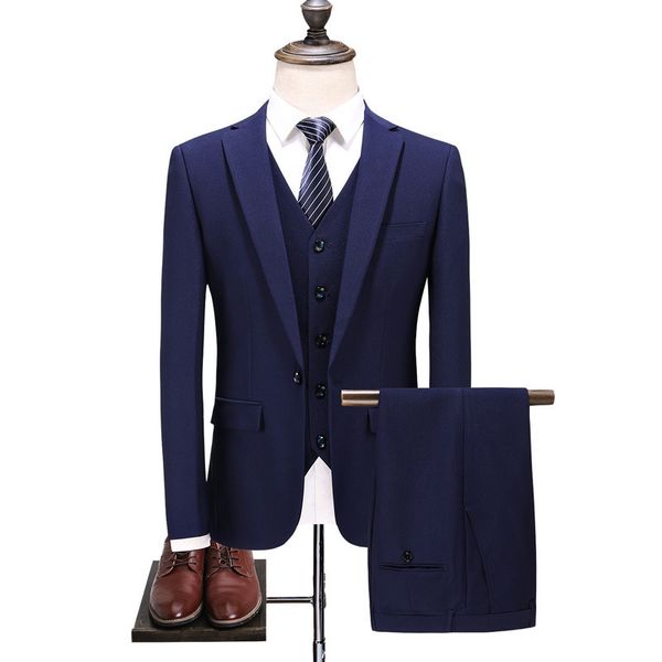 

men's suit blue three piece suit, White;black