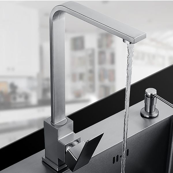 

square design stainless steel kitchen faucet mixer sink faucet surface brushed water tap 360 degree rotation ing