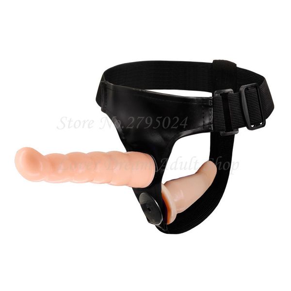 Sex Shop Sexo Ultra Elastic Harness Strap-Ons Dildo Spiel für Erwachsene Sexspielzeug für Frau Lesben Kurze Strap-on-Dildos Doppel-Dongs Y19052502