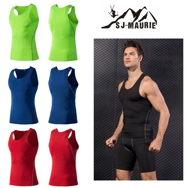 

quick-dry running t-shirt men compression vest fitness gym shirt homme basketball sportswear sleeveless dry fit shirt, Black;blue