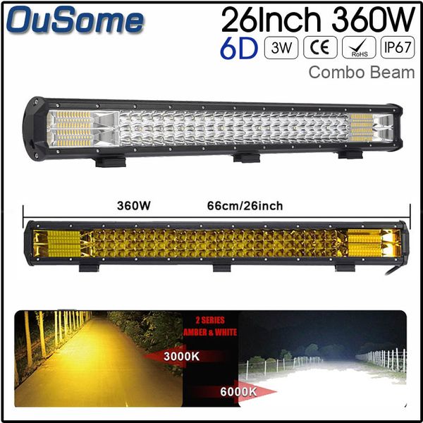 

aluminum housing waterproof 26" inch 360w straight spot flood combo beam offroad work 12 volt led light bar 7d amber