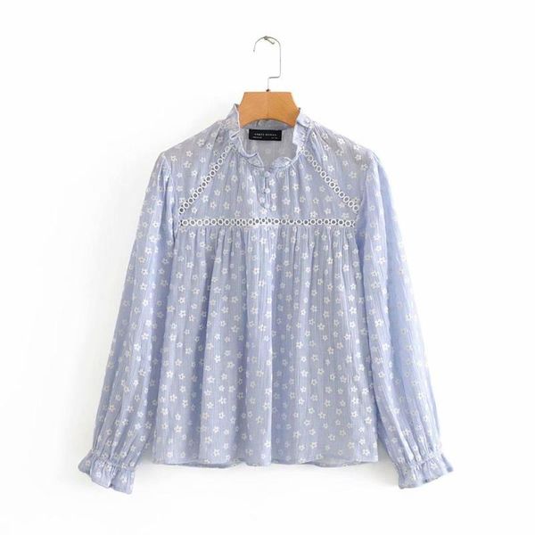 

new 2020 women sweet ruffled collar lace stitching casual smock blouse ladies chic floral embroidery shirt femininas ls6528, White