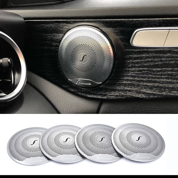 

2019 4pcs for mercedes benz car audio speaker car door loudspeaker trim cover 2015-2018 c class w205/glc 2016-2018 e-class stainless steel