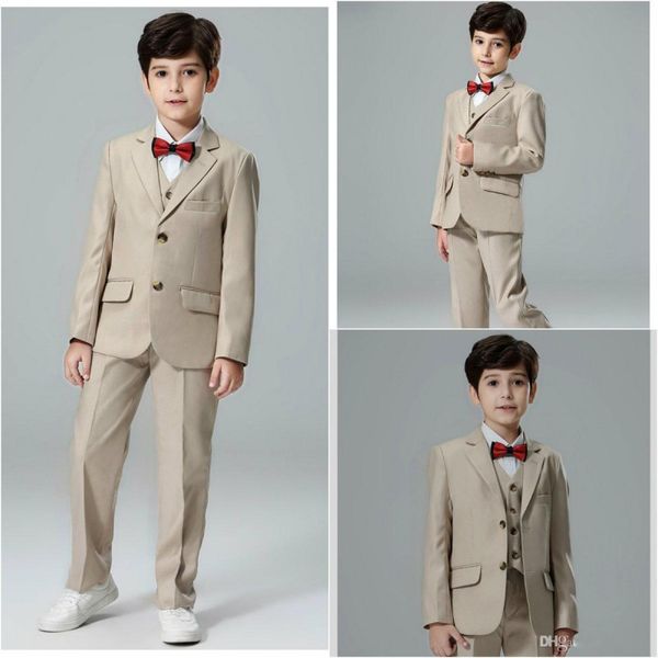 Bonitão Boy's Formal Wear Lapela Entalhada 3 Peças Crianças Casamento Tuxedos de Verão Meninos Calças Ternos (Jacket + Vest + Calças)