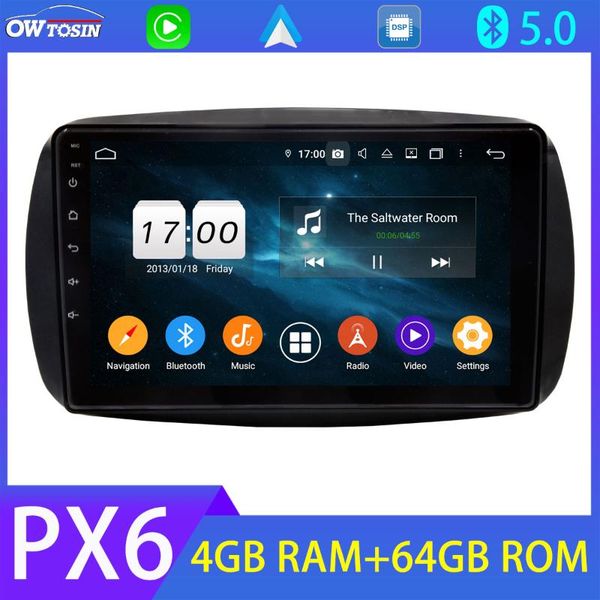 

9'' android gps navi car multimedia player px6 4g+64g for - smart fortwo 2015-2019 bt 5.0 tethering 4g lte radio car dvd