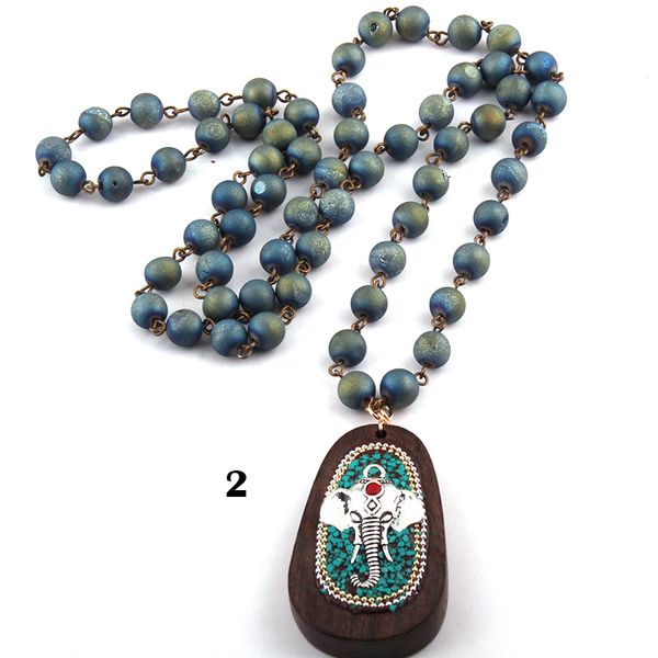 

fashion bohemian tribal jewelry blue link druzy & stone beads ethnic pendant necklaces, Silver
