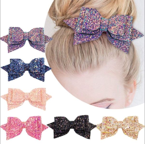 

5 inch baby girl glitter hair bow clips kids children hairpins gift, Black;brown