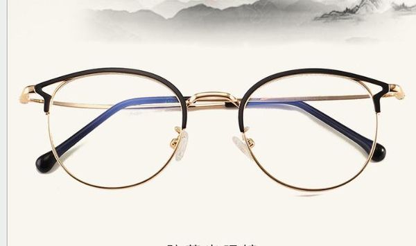 

new style retro flat lens female korean version anti-blue metal spectacle frame kick-off matches myopia, White;black