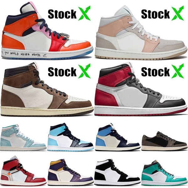 

new travis scott 1 basketball shoes mid milan black toe fearless lakers yellow unc patent mens womens jumpman sport trainers sneakers 36-46, White;red