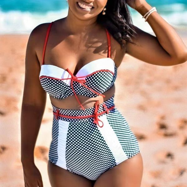 

bandea push up bikinis set 2019 high waist swimwear women bandeau plus size beach wear dot swimsuit bikinis biquini vintage
