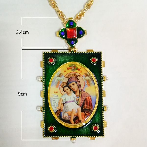 

new antique orthodox pectoral cross icon of christ and holy virgin mary decorated with zircon rhinestone