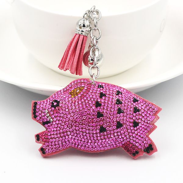 

cute crystal pig keychain animal rhinestone keyring key holder bag charm car hanging pendant jewelry gift accessories, Silver