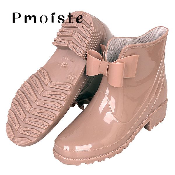 

rain boots women plus size 43 fashion butterfly knot pvc solid waterproof rubber boots for women slip on, Black