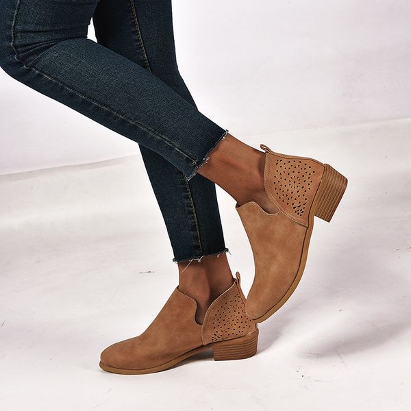 

polali 2019 torridity women shoes retro heel boots female slip on heels casual botas mujer booties feminina plus size 43, Black