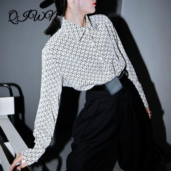 

взлетно-посадочная полоса дизайн модные женщины простой цепи печати свободные рубашки с длинным рукавом 2020 лето белая длинная блузка одежд, White