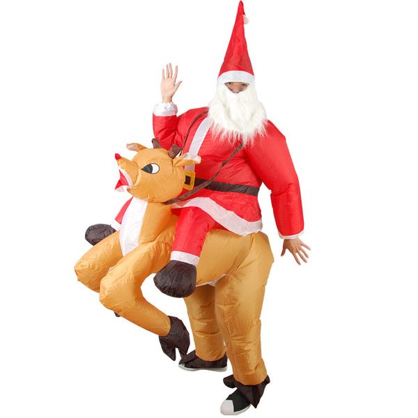 

christmas santa claus riding a deer old man hat moustache cosplay lnflatable clothing, Black;red
