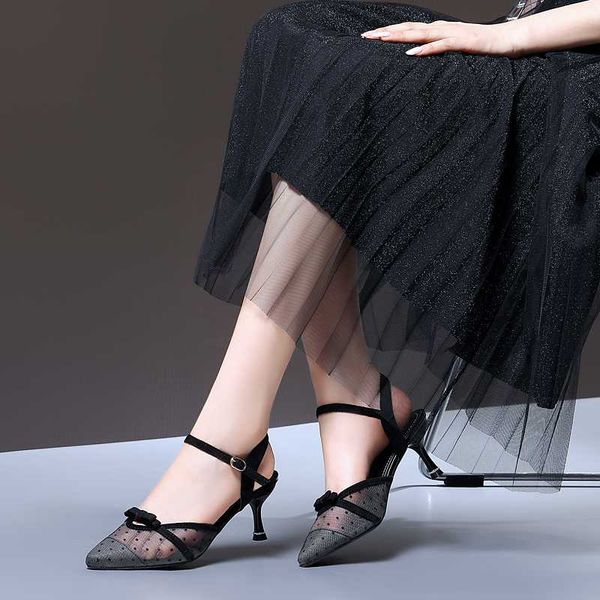 

dot lace breathable black high heels women bow slingbacks shoes thin high heel sandals summer pointed toe sandals women 2020