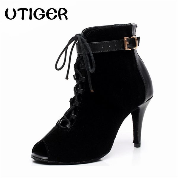 

women latin dance boots black purple salsa dancing shoes high heels 8.5cm autumn winter girls rumba samba dance shoes
