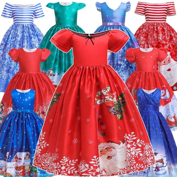 2019 modelos de explosão vestido de natal longo traje de férias meninas impressão dos desenhos animados saia longa fantasia de bola de Natal P061