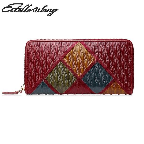 

эстель ван подлинной натуральной кожи кошелек цветочные женщины деньги клипы vintage flower рельефный лоскутная телефон кошелек женщины сцеп, Black