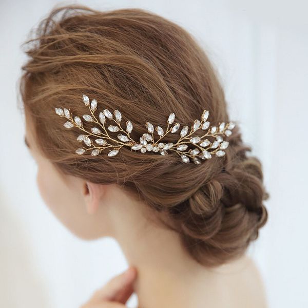 

new wedding hair comb pin ornaments elegant flower leaves decor handmade bride headdress kqs8n, Golden;white