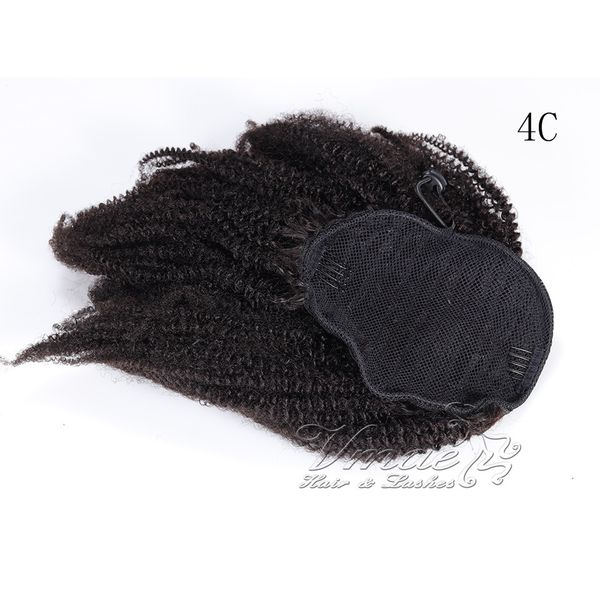 VMAE Mongólia Black Natural Curly 4a 4b 4c 12 a 26 polegadas 120g Horsetail Extensão de cabelos virgens do rabo de cavalo não processado