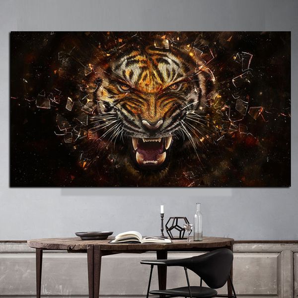 

art hd print 3d angle tiger animals oil painting on canvas modern wall picture for living room poster sofa cudros decoration