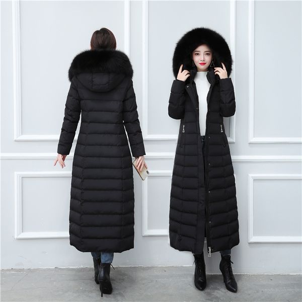 Piumino da donna Parka Piumino extra lungo Cappotto invernale da donna Piumino d'anatra bianco Parka Pelliccia con cappuccio Capispalla caldo Cappotto Plus Size