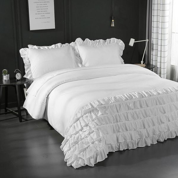 Modern Style Ruffle Polyester Bedding Set Pillowcase Duvet Cover