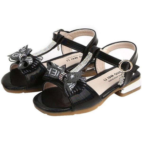 

girls shoes dance performance shoes new spring summer children casual girls sandals sequins bowtie princess leather, Black;red