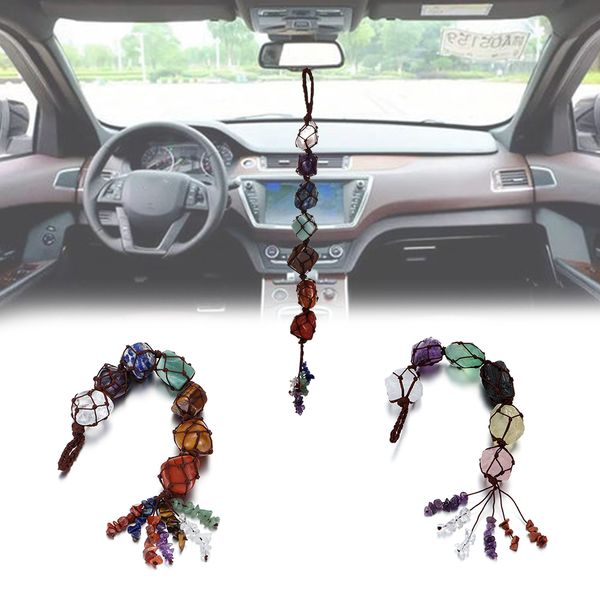 

7 chakra natural stone car hanging vehicle window ornament spiritual meditation home decorate auto interior accessories