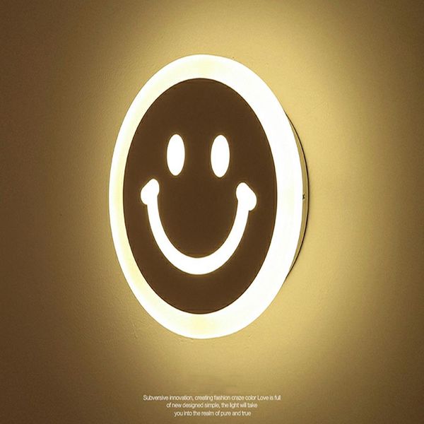 

creative led smile face wall lamp simple kids cartoon bed room light ultra-thin acrylic porch aisle lanterns passage luminaire