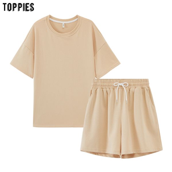 

ies summer tracksuits womens two peices set leisure outfits cotton oversized t-shirts high waist shorts candy color clothing
