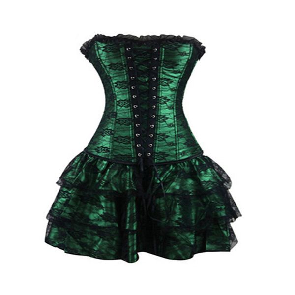 

size s-2xl green gothic ladies corset jacquard corset exotic skirt overbust bustier party dance dress, Black;white