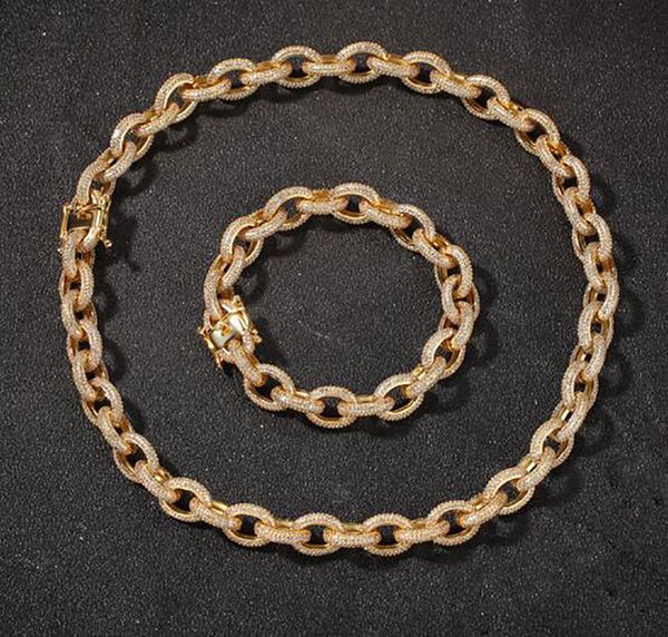 

mens 3d rolo link gold bling bling chain necklace 12mm iced out bracelets with locked clasp cubic zircon bracelets hip hop jewelry, Silver