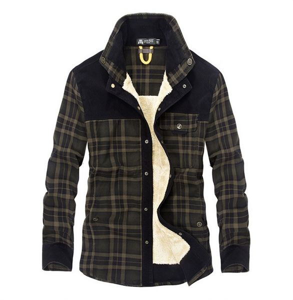 

thick mens jackets slim plaid shirts turn down neck fleeced outerwear 5 colors long sleeve shirt for spring winter, Black;brown