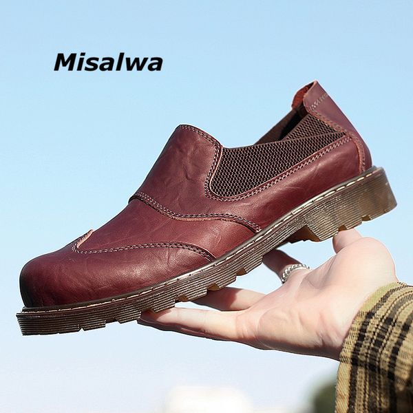 

misalwa england claret leather casual men oxford shoes low-cut slip on outdoor mens work shoes big size 38-47 trendy flat, Black