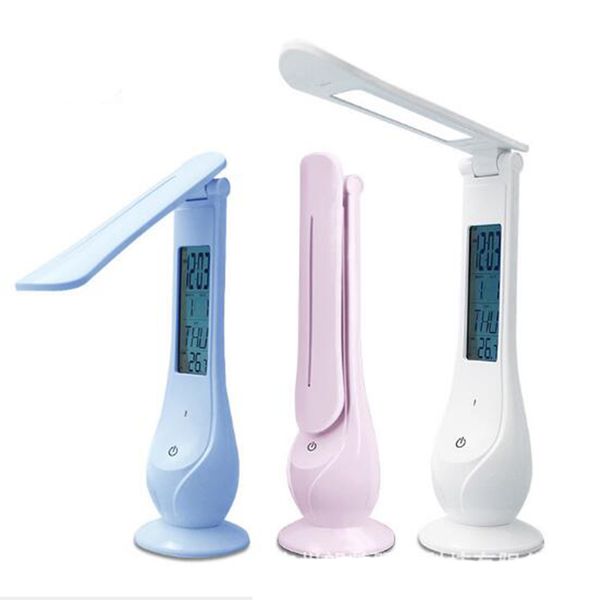 

горячие марка led настольная лампа, eye-заботливый настольная лампа, диммируемый офис исследование свет стола с календарем термометр timeala