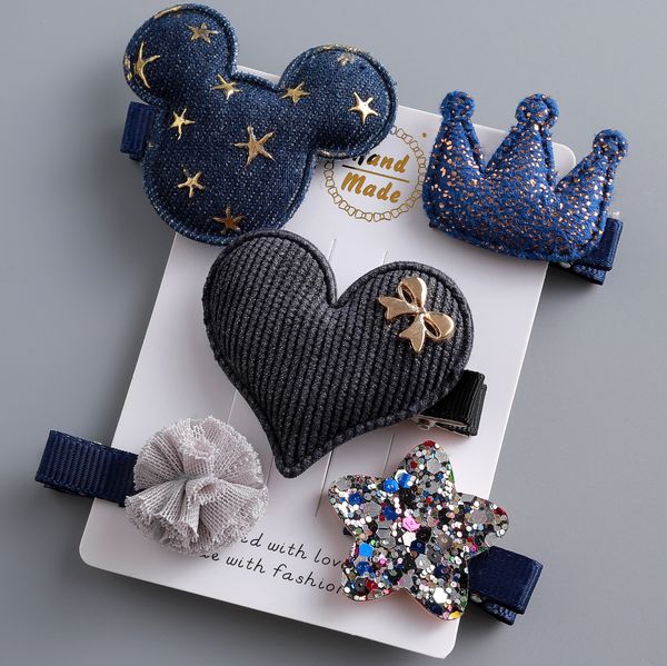 

new 5pcs/lot children kids hair accessories lovely star hair clip cute animal hair clips for girls kids barrettes hairpins, Slivery;white