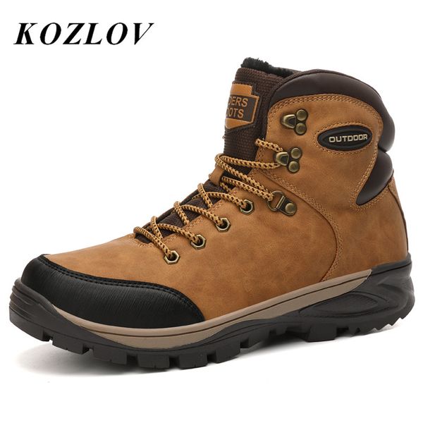 

new warm men boots winter waterproof ankle boots fashion outdoor plush working snow men's shoes big size bot kozlov, Black