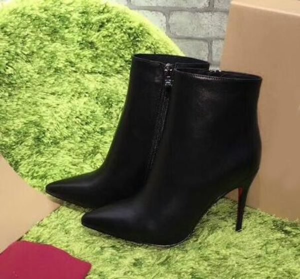 

black leather with spikes pointed toes womens ankle boots fashion designer classic fashion ladies red bottom high heels shoes lll