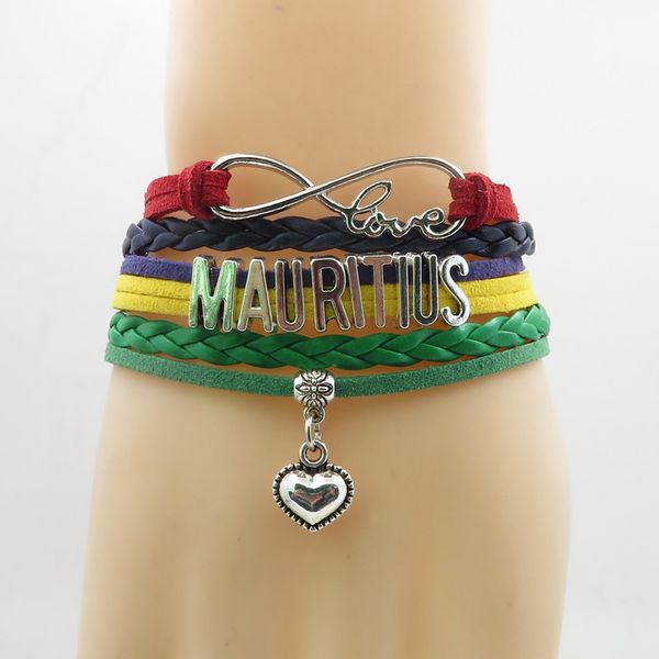 

infinity love mauritius bracelet heart charm mauritius national flag bracelets & bangles for woman and man, Golden;silver