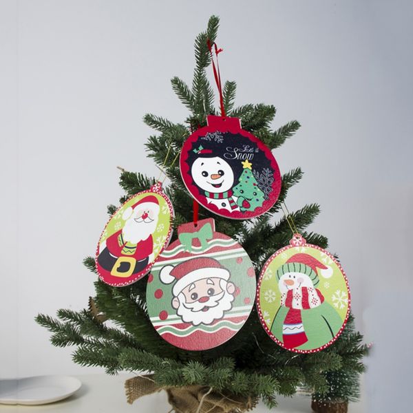 

christmas painted wooden hanging pendant christmas ornaments round santa clause pendant tree decorations